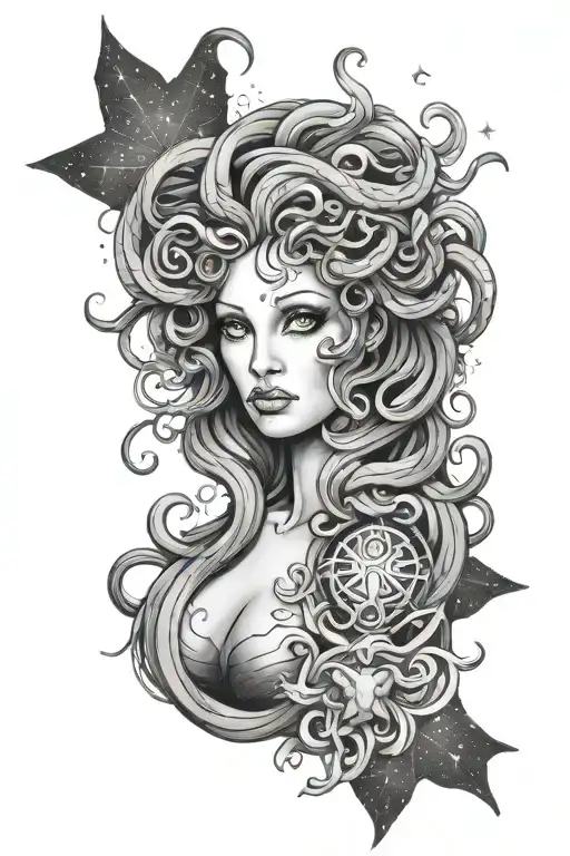 Medusa Among The Stars Along The Thigh