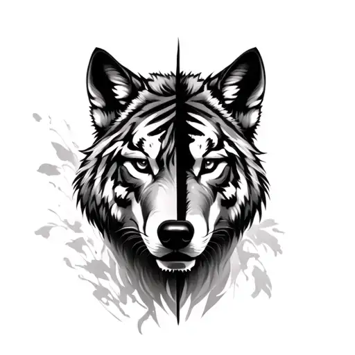 Tiger Wolf Half And Half Sleeve