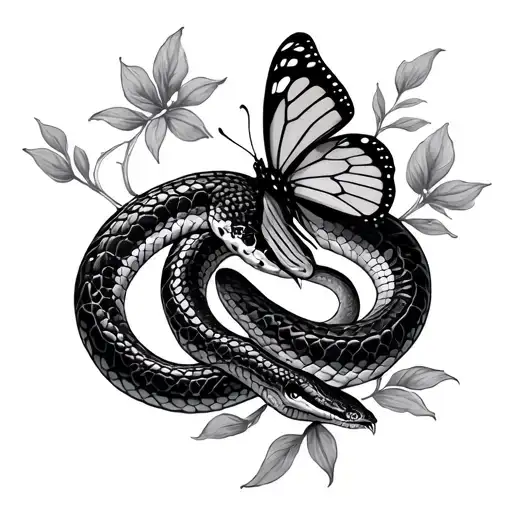 Small Design Of Snake And Butterfly Together