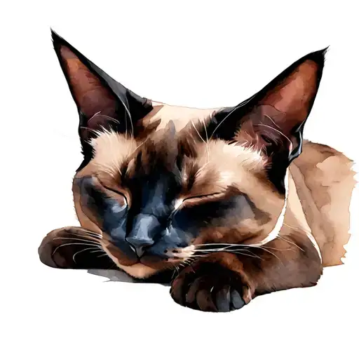 Watercolor Siamese Cat Sleeping