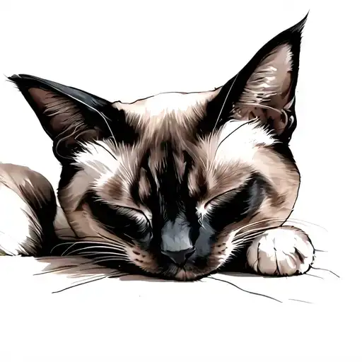 Minimalistic Brushstroke Siamese Cat Sleeping