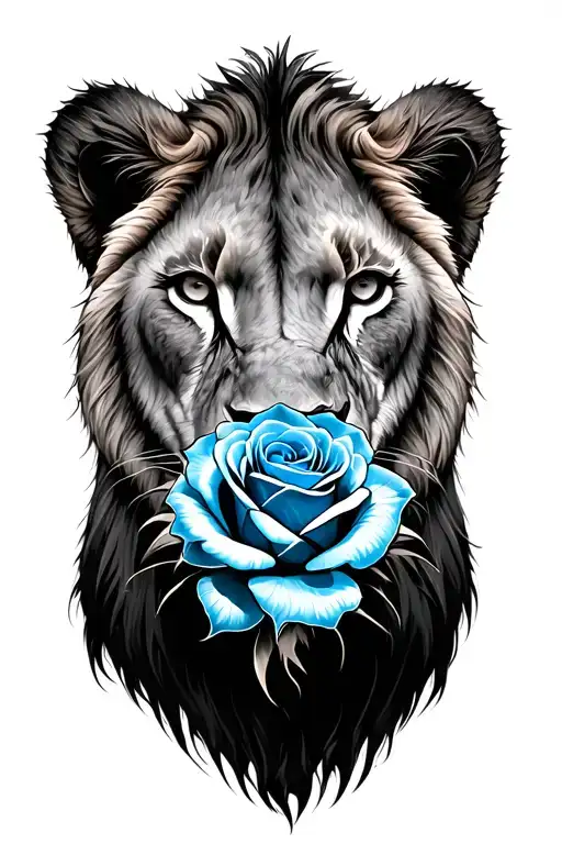 Lioness And Blue Rose
