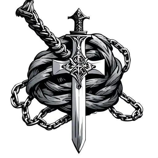 A Schword With A Cross Chain Wrapped Loosely