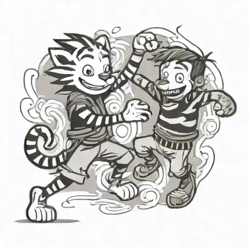 Calvin And Hobbes Dancing Together But Replace Hobbes With Moana