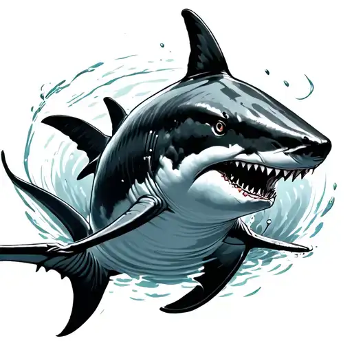 Mako And Hammer Head Shark Swimming