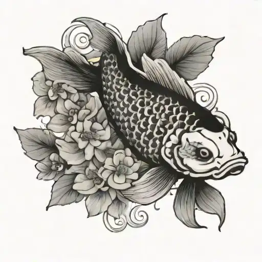 Koi Fish And Cherry Blossoms