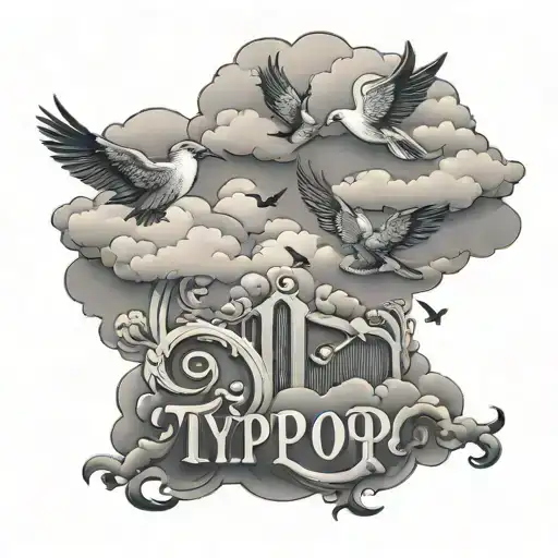 Typop Name With Clouds And Birds
