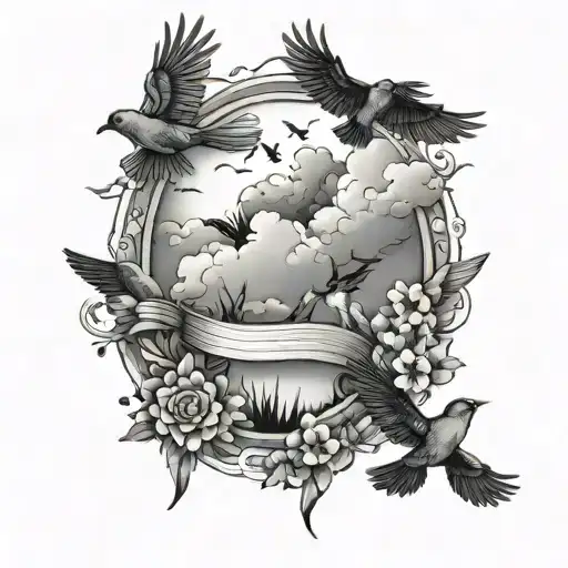 Typop Name With Clouds And Birds