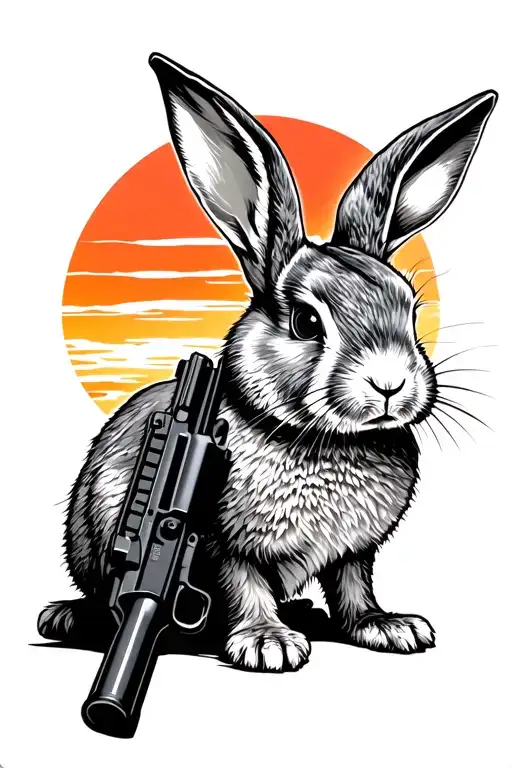 Tactical Rabbit With Ar 15 Sunrise In Backdrop