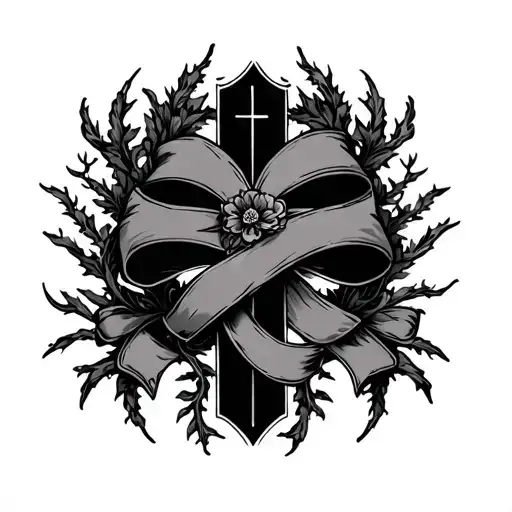 Cross With Vines Wrapped With 2 Ribbons