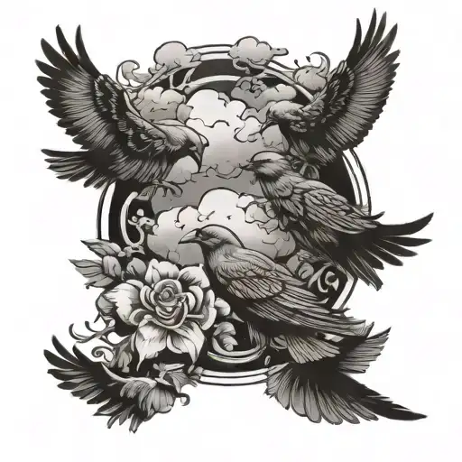 Write Z28 Typop With Birds And Clouds Surrounding