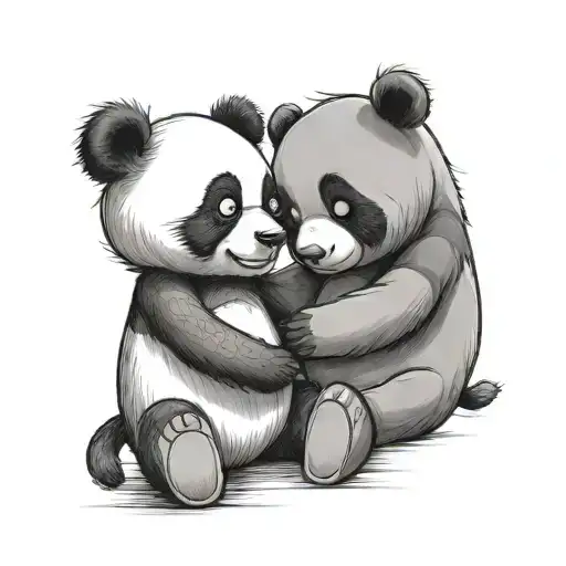 Panda And Winnie The Pooh Holding Hands Holding A Heart