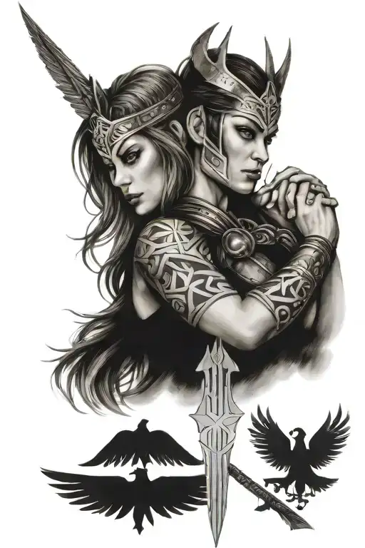 Valkyrie On The Forearm With Runes