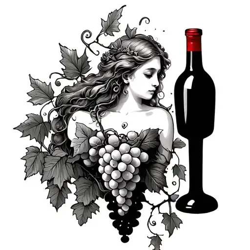 Mythical Nymph And Wine Grapes And Vines Intertwined