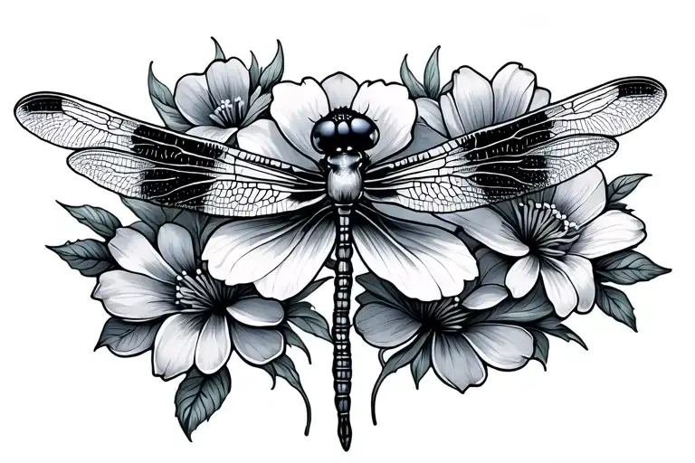 Flowers And Dragonfly