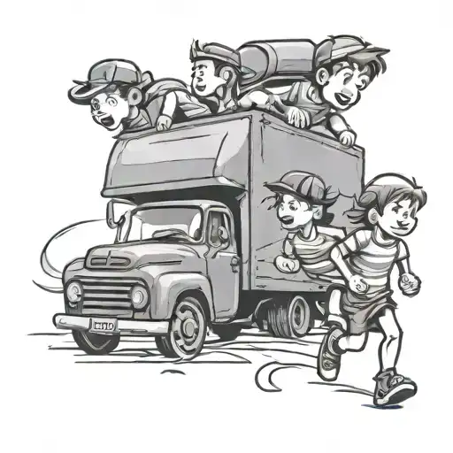 Truck And Children Running