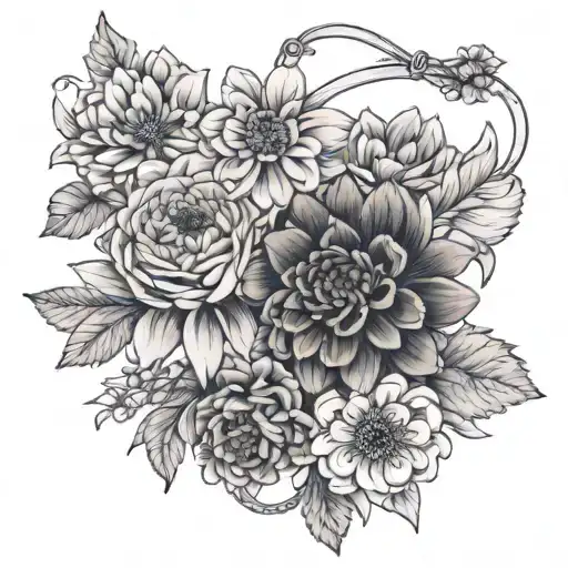 Wrist Bracelet Fine Line Dahlias Forget-me-nots Ranunculus Violets