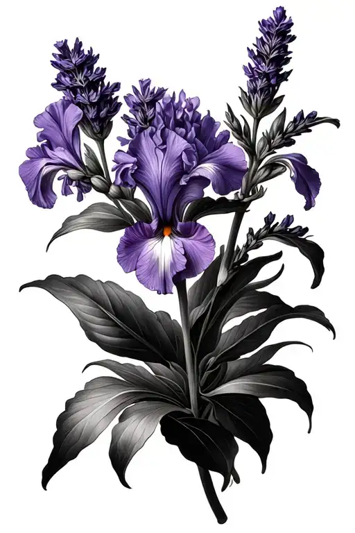 Lilacs And Lavender And White Iris Fine Line