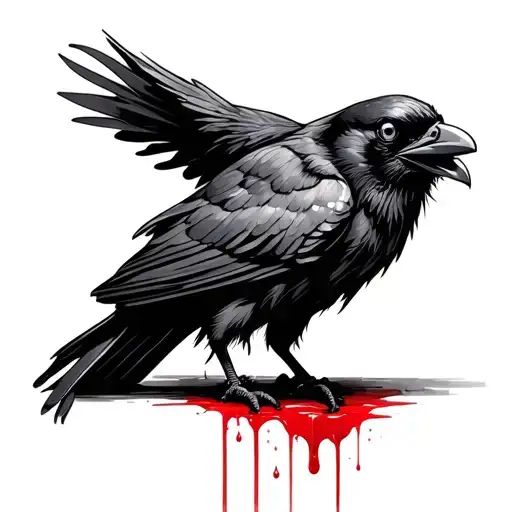 Crow With Blood Drops Falling From Its Mouth