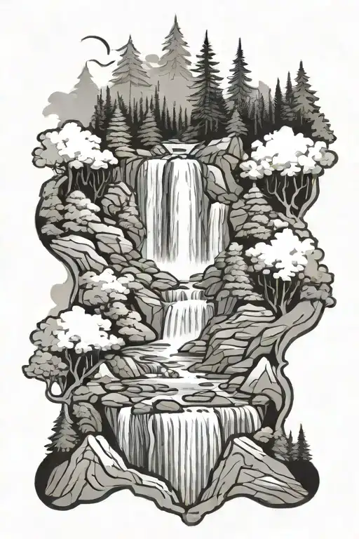Ameriendian Waterfall And Forest In The Background