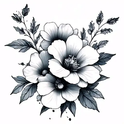 High Tattoo With Dainty Marble Lines With Beautiful Detailed Flowers Coming Out