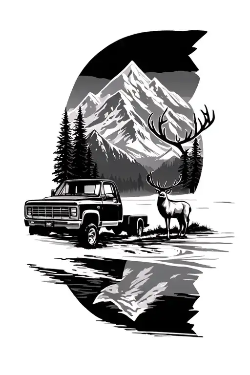 In Loving Memory Of Dad With The Mountains And A Truck With A Deer