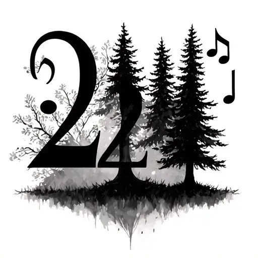 Numbers 224 With Trees And Music Notes