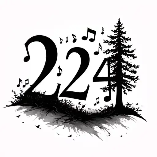 Numbers 224 With Trees And Music Notes