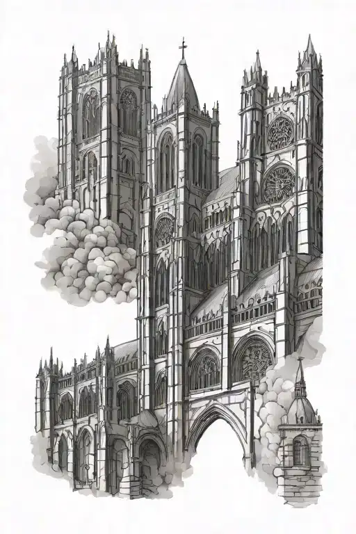 Engraving Tattoo Style Cathedral For Forearm Sleeve