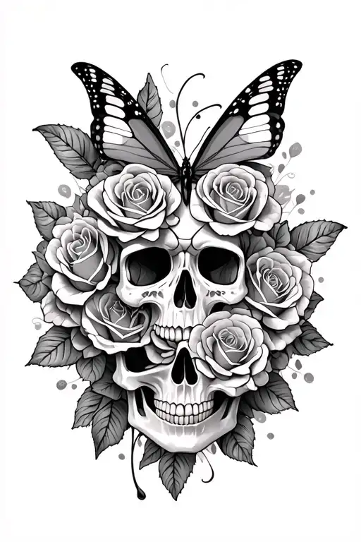Butterfly Skull Roses Hand