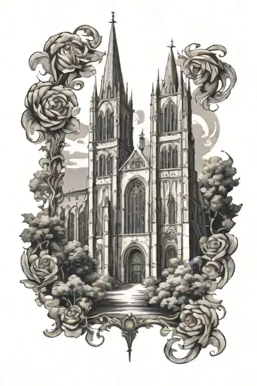 Engraving Tattoo Style Long Tall Cathedral For Forearm Sleeve