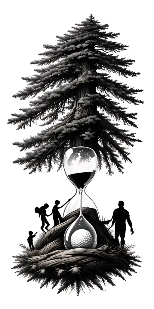 Pine Forest Wrap Around And Family Tree And Hour Glass Father With 3 Kids And Golf