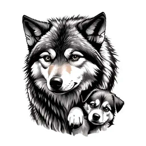 Wolf In The Forest With Your Puppy