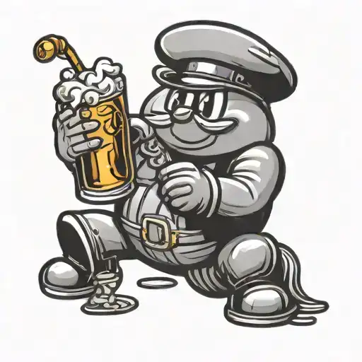 Kirby Character Holding A Glass Of Whiskey Bottle