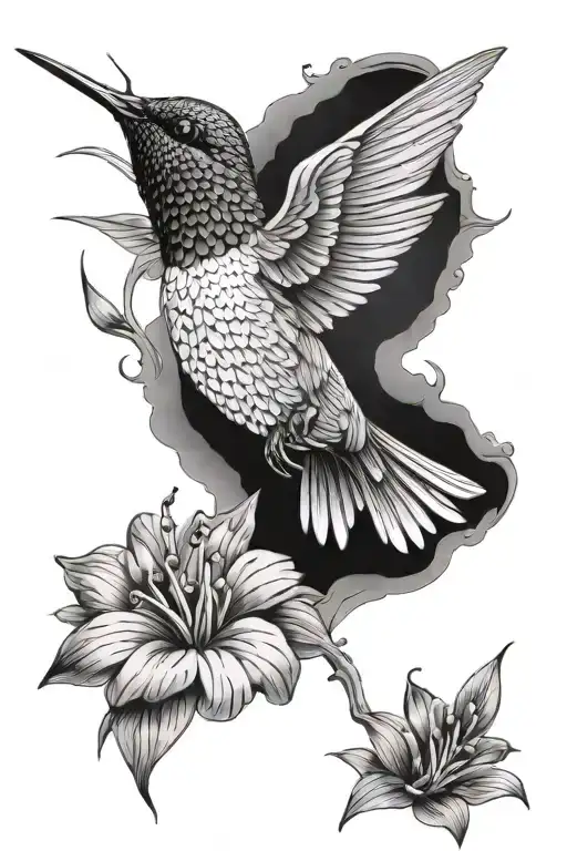 Humming Bird And Flowers