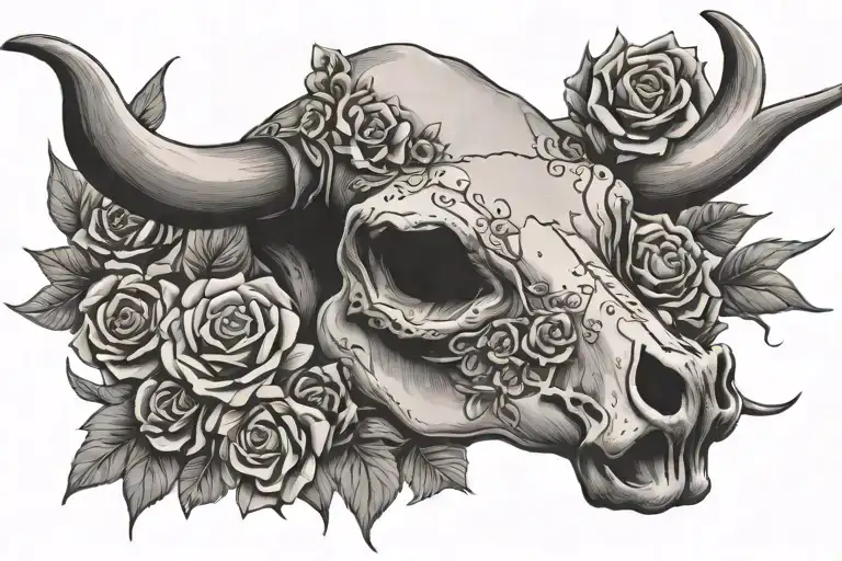 Cow Skull With Flowers