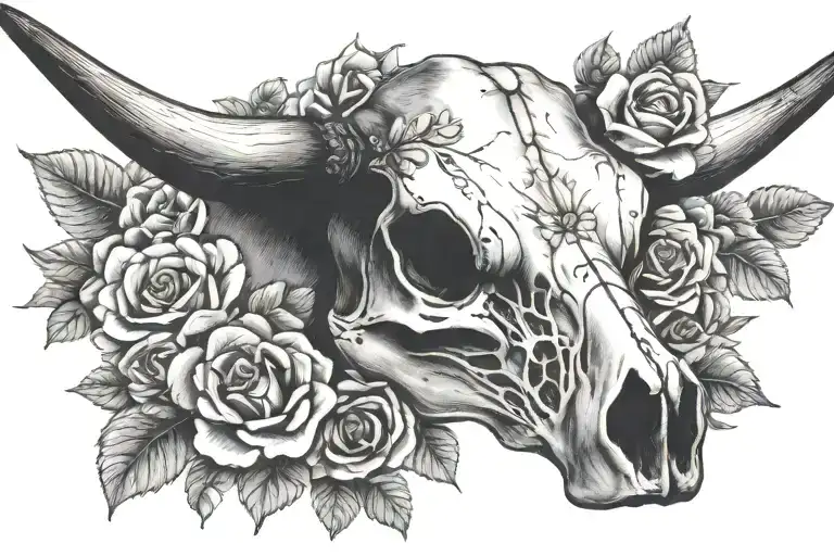 Cow Skull With Flowers