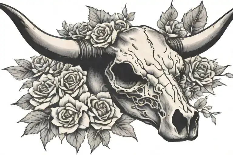 Cow Skull With Flowers
