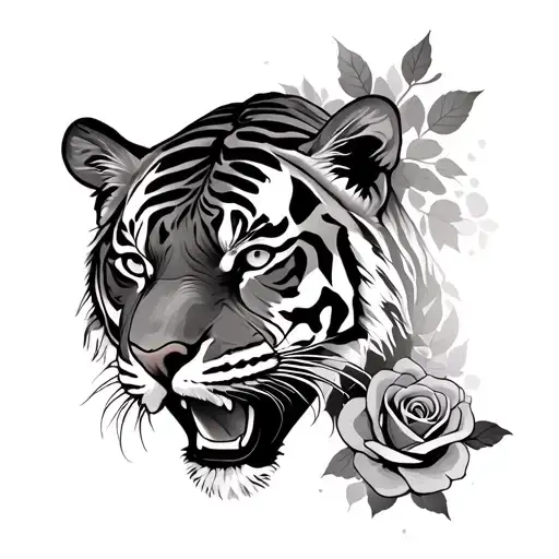 Tiger With Roses Wrapped