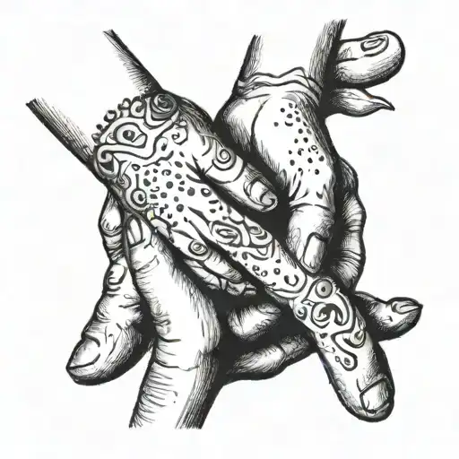 A Mother's Hand With Two Toddler Hands Holding A Finger Each