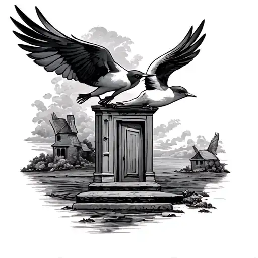 Make Tatoo With 2 Swallows And Door To Heavn And Some Other Motivs For My Leg On Quad