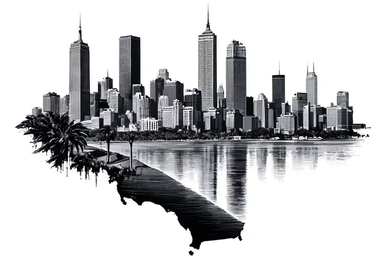 Half Chicago Skyline Half California Landmark Merged