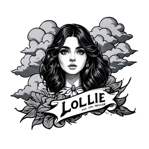 Tattoo Design For My Neck That Says Lollie And Has Clouds In The Background