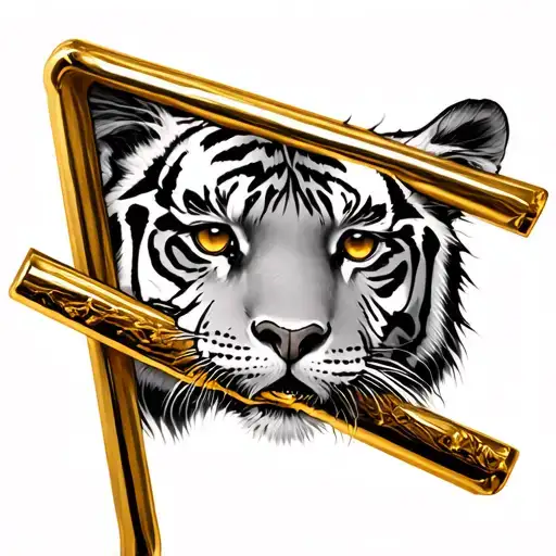 Tiger Eyes Peeking From Behind Gold Bar