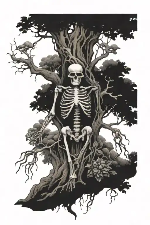 Tree Of Life With Two Skeletons Holding Hands