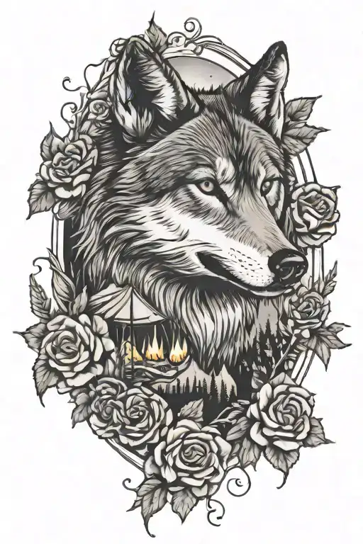 Camping And Wolf Blended By Roses