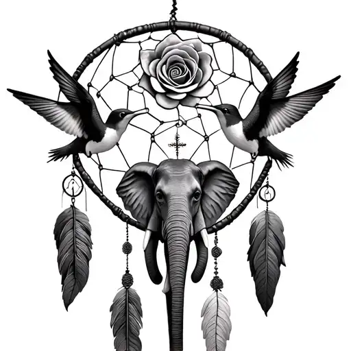 Elephant Africa Dream Catcher Humming Birds Symbols Jesus Rose