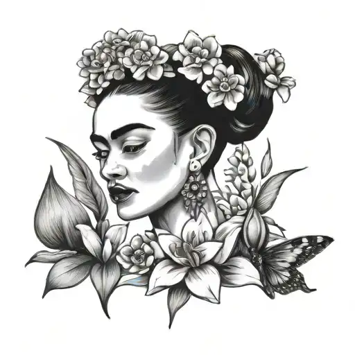 Frida Kahlo And Lily Orchid Cherry Blossom Fineline