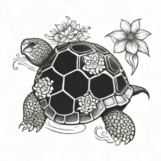 Tortoise With Water And Flowers