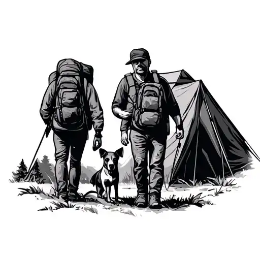 Hiking Camping Family And Dog